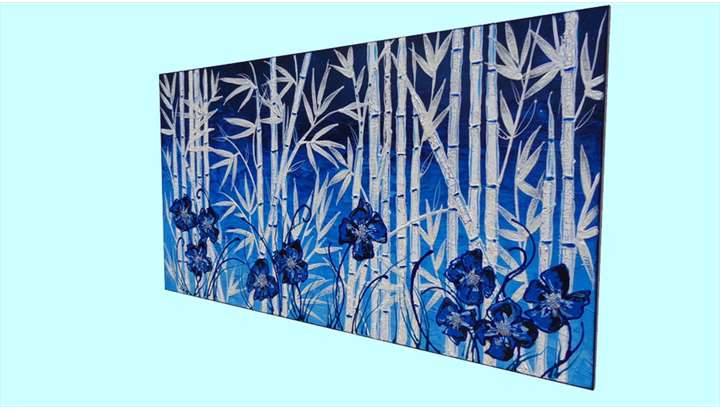 'Bambù e Fiori Blu' | Vendita Quadri Online | Quadri moderni | Quadri astratti | Quadri floreali | Quadri dipinti a mano | Gartem Original